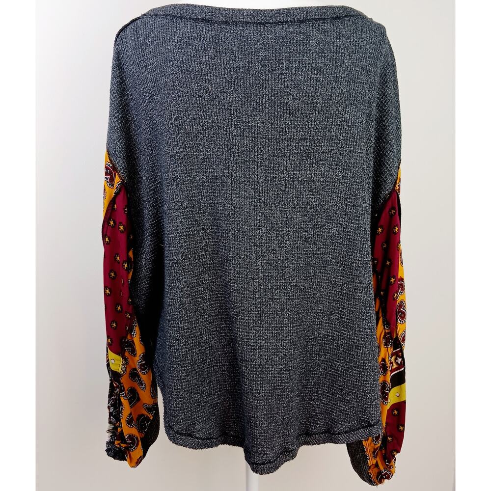 Free People SZ XS Blossom Thermal Patchwork Top Charcoal Gray - Picture 6 of 7